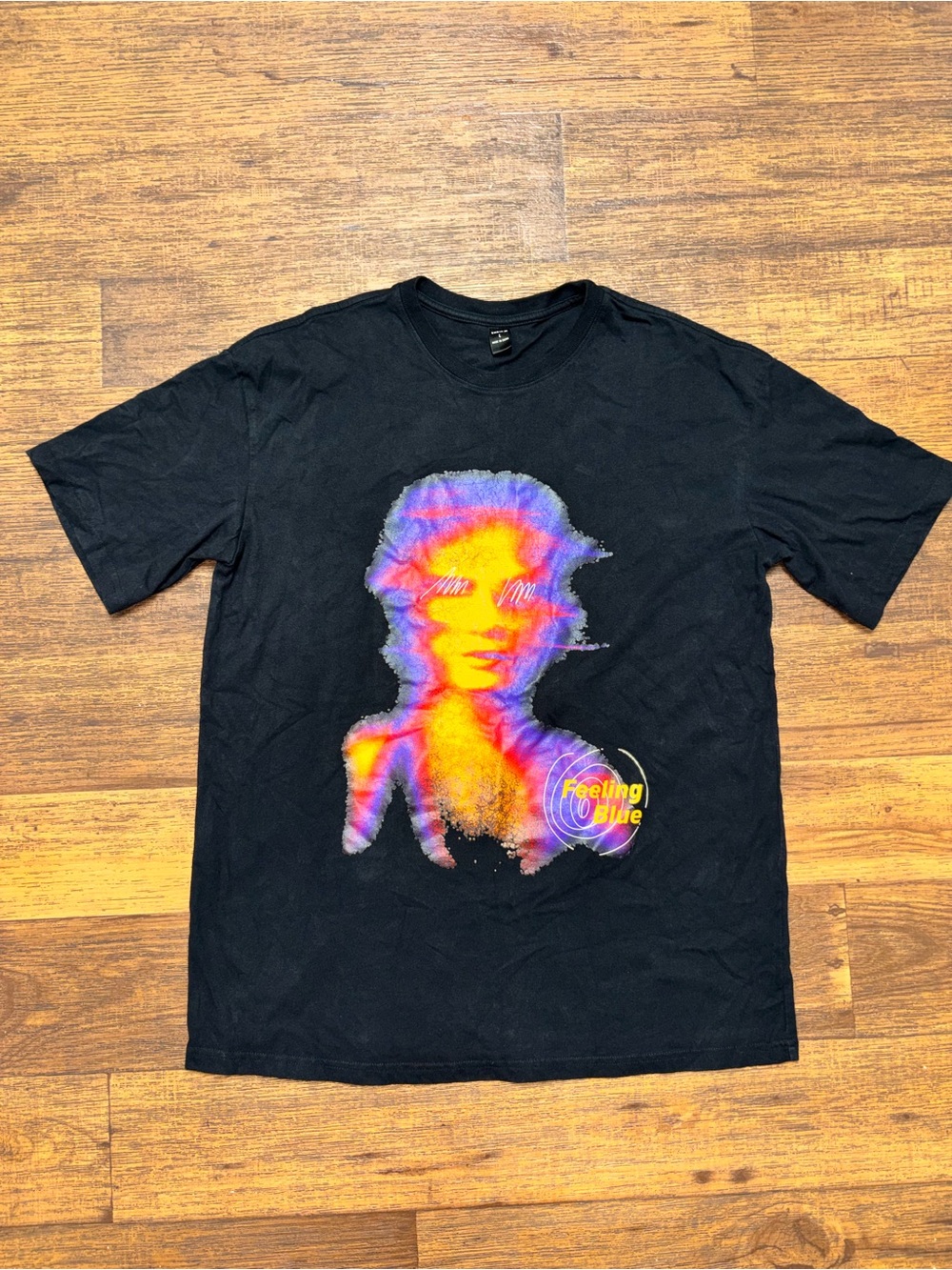SHEIN Black Tee with Neon Portrait Graphic